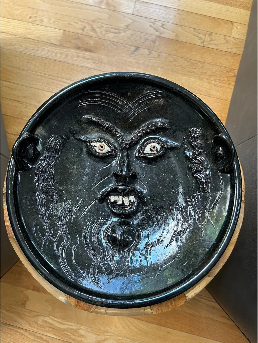 John Brock Signed Studio Pottery Wall Plaque Sculptural Face Mask Mid Century